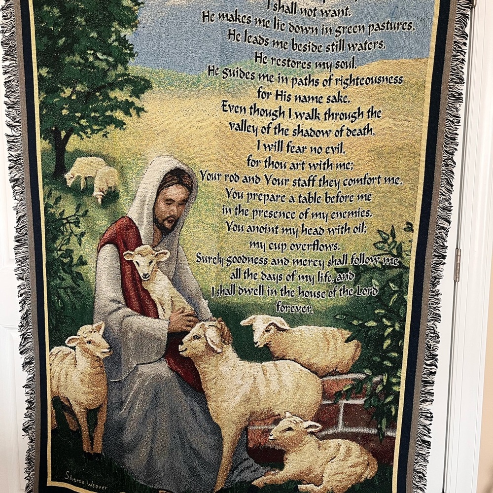 Religious Tapestry Wall Hanging or Throw Blanket with Pastoral Scene‎ 23rd Psalm